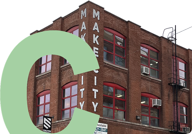 Exterior view of the Make City building, a collaborative workspace for makers, entrepreneurs, and creative businesses.